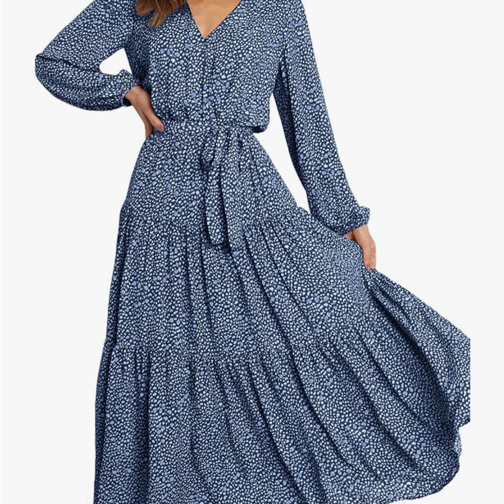 Chic Long Sleeve Blue Maxi Dress